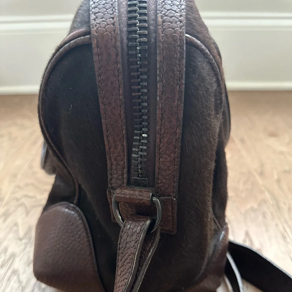 Lizard Embossed Calfskin Calf Hair Medium Lucrezia Tote Dark Brown